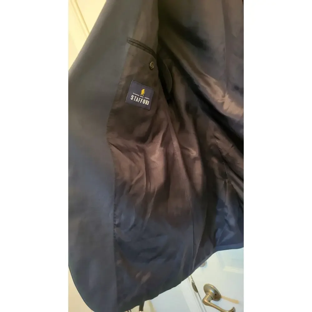 NWT Stafford 46L Blue Sport Coat Blazer Jacket Solid Polyester/Wool Traveld